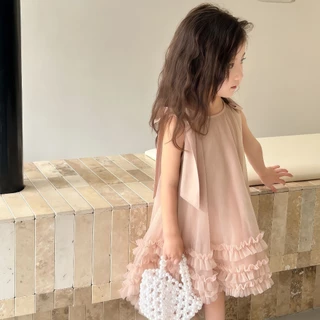 Princess Kesli ชุดเดรสเด็กผู้หญิง แขนกุด โบว์ประดับ ชุดราตรีเด็กเกาหลี หวานเสื้อผ้าเด็ก สำหรับผู้หญิง 1-12ปี