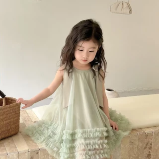 Princess Kesli ชุดเดรสเด็กผู้หญิง แขนกุด โบว์ประดับ ชุดราตรีเด็กเกาหลี หวานเสื้อผ้าเด็ก สำหรับผู้หญิง 1-12ปี