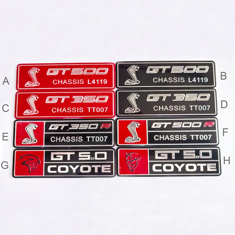 1 x อลูมิเนียม GT300 GT350 GT500 COYOTE รถด้านหลังตกแต่งป้ายสัญลักษณ์สติกเกอร์สําหรับ Ford Mustang S