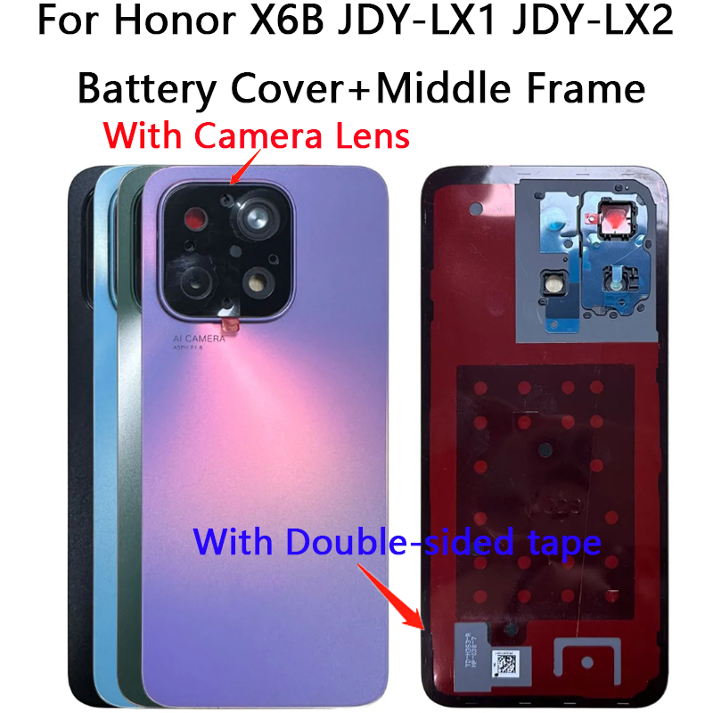 ใหม่ปกหลังสําหรับ Honor X6B JDY-LX1 JDY-LX2 กรอบกลางฝาครอบแบตเตอรี่ด้านหลังประตูกรณี