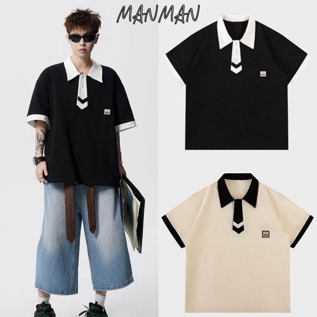 M＆M เสื้อโปโล เสื้อยืดแขนสั้น สไตล์วิทยาลัย ความรู้สึกของการออกแบบ ฤดูร้อนรุ่นใหม่ หลวมใส่สบาย