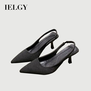 IELGY รองเท้าแตะนิ้วเท้าส้นสีดําฝรั่งเศสผู้หญิง 2025 ส้นกริช…