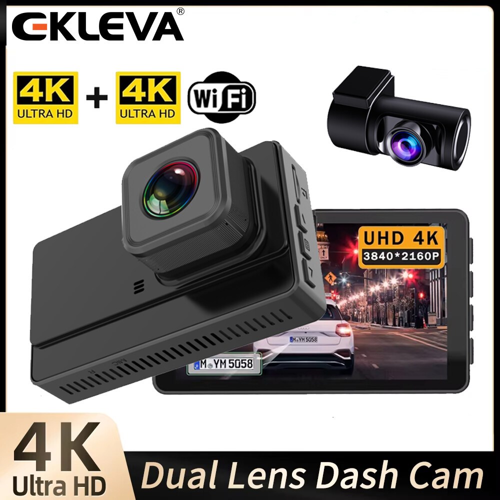 EKLEVA 3 นิ้ว 4K+4K Dual Dash Cam APP & Super Night Vision จัดส่งฟรี