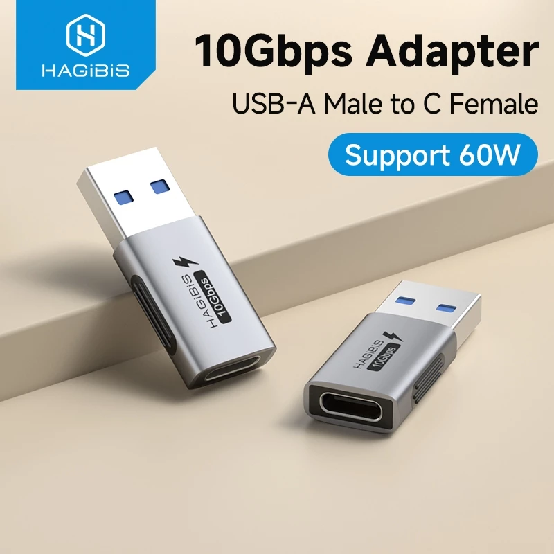 Hagibis อะแดปเตอร์ USB ถึง Type C OTG 10Gbps การถ่ายโอนข้อมูลความเร็วสูง USB C ชายกับหญิงสําหรับ Macbook Pro iPhone 16/15 แท็บเล็ต iPad
