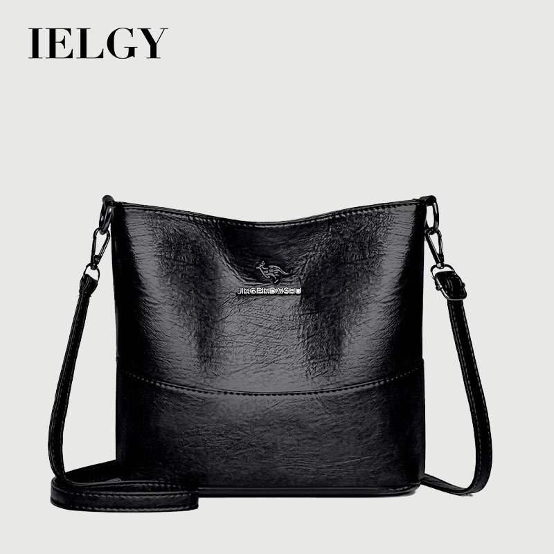 IELGY สุภาพสตรีสีดําขนาดใหญ่-ความจุแฟชั่นไหล่ข้างเดียวทุกการแข่งขันข้ามร่างกายกระเป๋า
