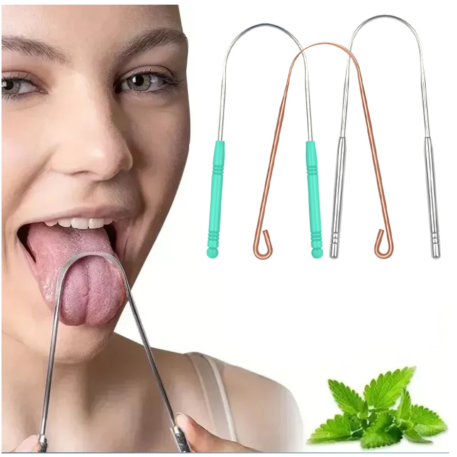 3 สีสแตนเลสขูดลิ้น ยู-รูปโลหะลมหายใจสดชื่นทําความสะอาดเคลือบลิ้นแปรงสีฟัน