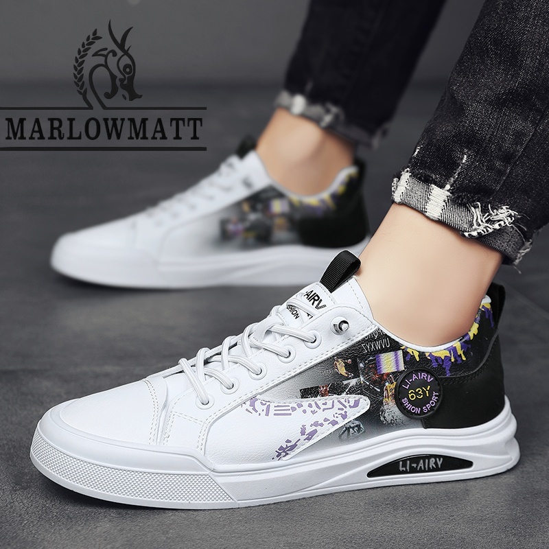 รองเท้าผู้ชาย Marlowmatt ฤดูร้อนสไตล์ใหม่ Breathable Calfskin สีขาวรองเท้าแบรนด์ดังแฟชั่นสไตล์ใหม่