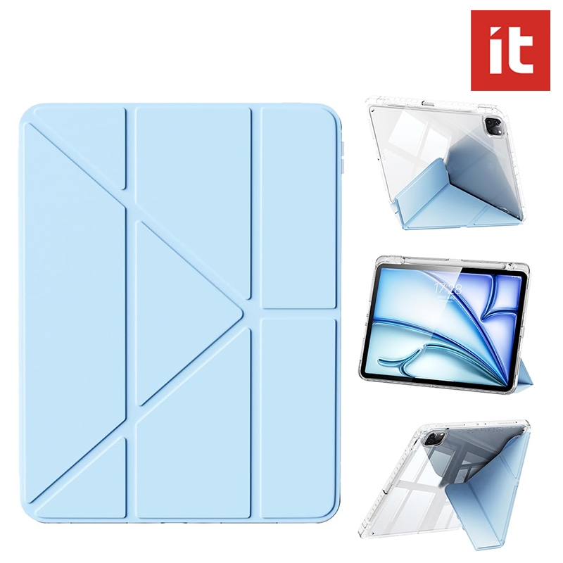 IT คงที่ + เคสแบบพับได้สําหรับ iPad A16 gen 11 Pro 11 Air 7 6 5 11 10.9 12.9 12 นิ้ว เคสป้องกัน TPU มัลติฟังก์ชั่นพร้อมช่องเสียบปากกาด้านซ้าย