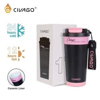 CIVAGO（17oz）Double drinking Ceramic Coffee Mug With Lid Vacuum Flask Hot And Cold Tumbler