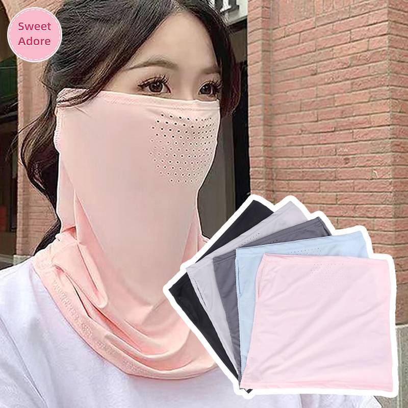 Sweetadore ฤดูร้อนหน้ากากผ้าไหมน้ําแข็งคอป้องกันรังสียูวีหน้าปกใบหน้าพร้อมปีกขี่จักรยานกลางแจ้งป้องกันแสงแดดหมวกหมวก TH