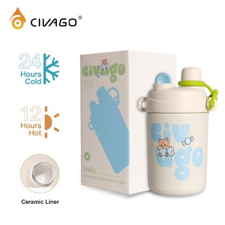 CIVAGO（17oz）Vacuum Insulated Tumbler with Straw Large Capacity Ceramic Coffee Mug for Students Kids