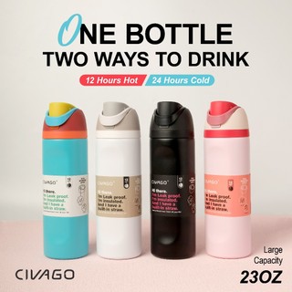 CIVAGO（23oz）Insulated Stainless Steel Water Bottle with Straw BPA-Free Sports Water Bottle