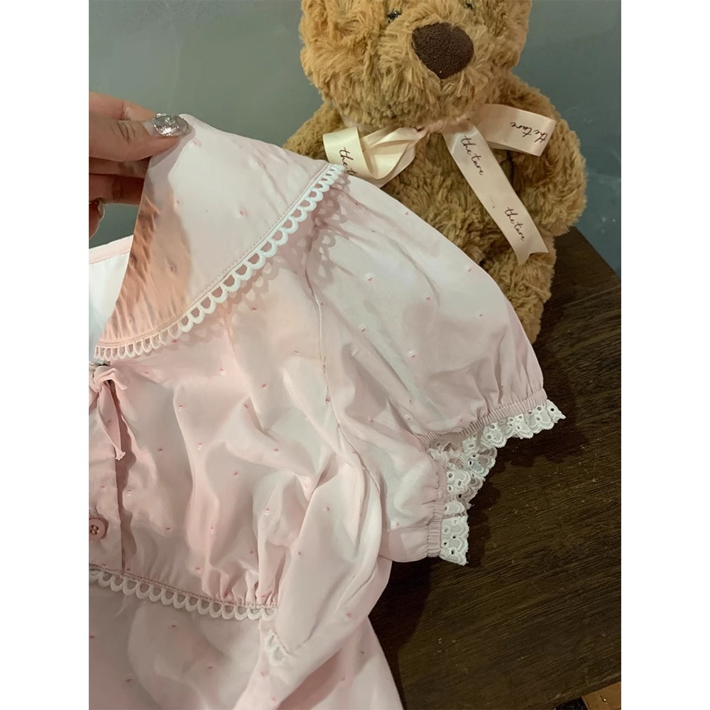 เสื้อแขนสั้นผู้หญิง แบบ lace-up design สำหรับฤดูร้อน ขนาดเล็ก สไตล์ฝรั่งเศส - รูปที่ 2