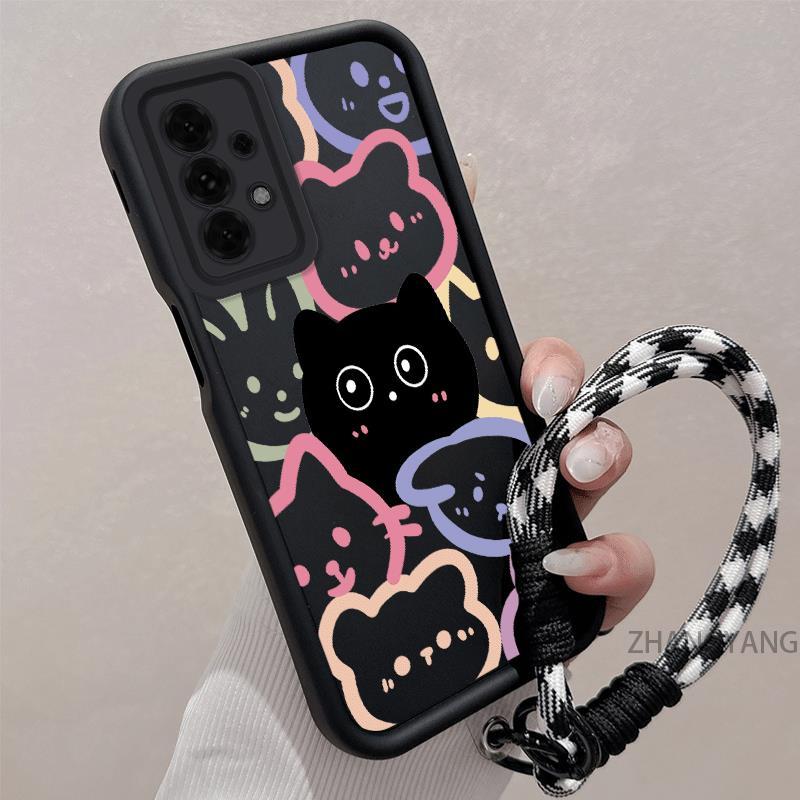 SAMSUNG สําหรับSamsung A32 4G A32 5G A52 A72 ซิลิโคนTPUกันกระแทกความงามเคสโทรศัพท์ลายแมวที่มีสีสันออกแบบใหม่ฟรีประณีตแขวนเชือก