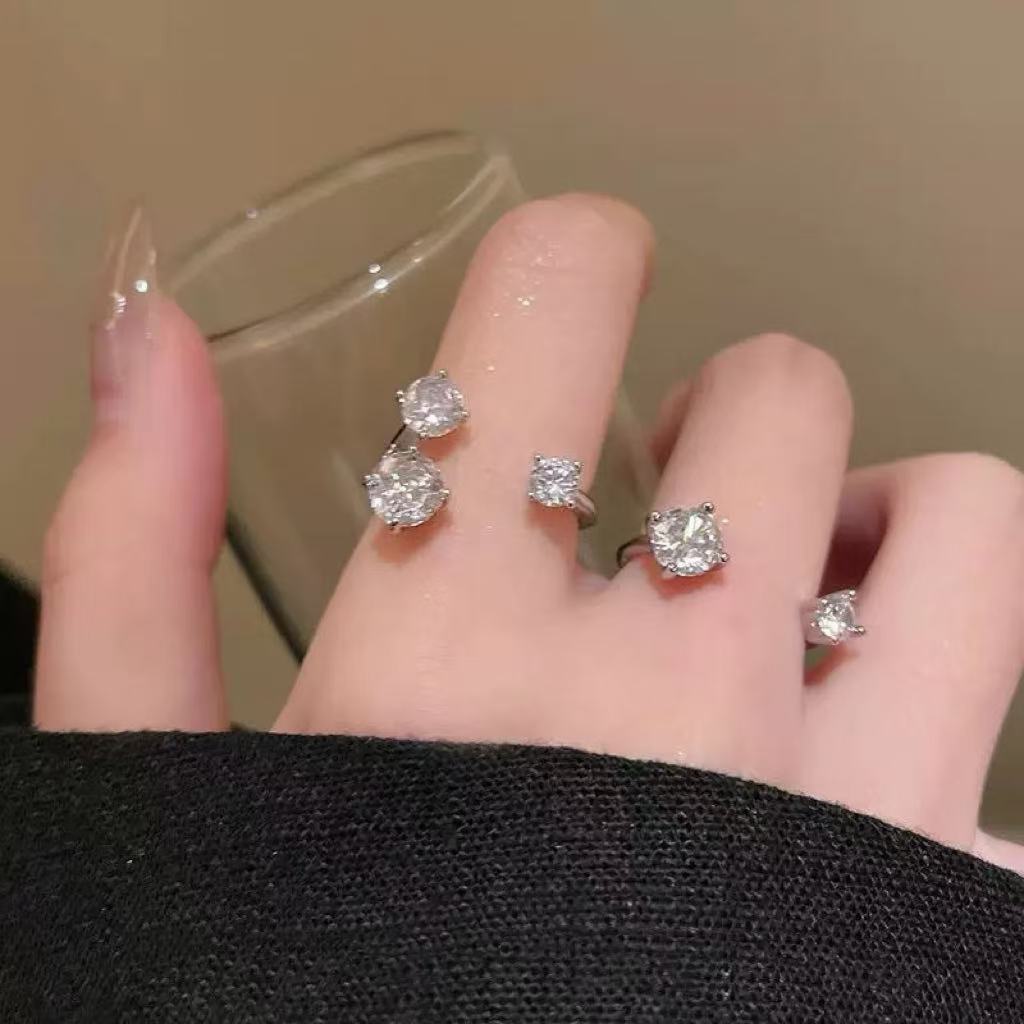 Super กระพริบ Rhinestone แหวนหรูหราดีไซน์เฉพาะตัว แหวนเปิดแบบซ้อนสำหรับนิ้วชี้