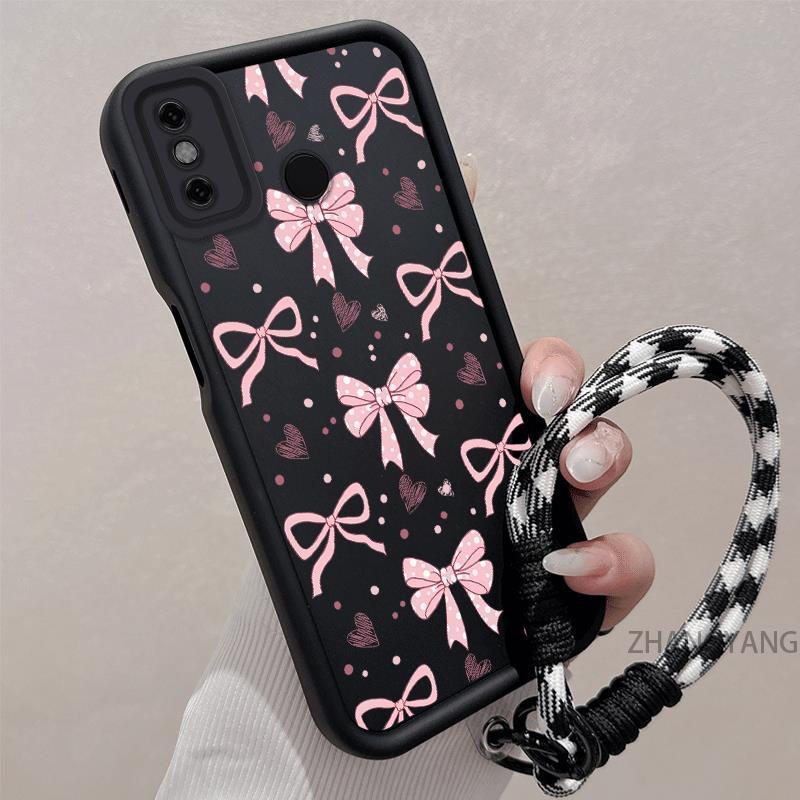 เคสสําหรับ Tecno Spark 6 GO ซิลิโคน TPU เคสโทรศัพท์แบบนิ่มความงามที่สวยงามใหม่โบว์ออกแบบสําหรับกันกระแทกและวางสําหรับสาวเชือกฟรี