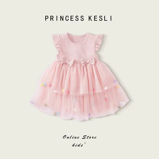 Princess Kesli ชุดเดรสสำหรับเด็กผู้หญิง ประดับโบว์ ชุดเดรสเจ้าหญิง เด็กผู้หญิงชุดวันเกิด 1-9 ปี