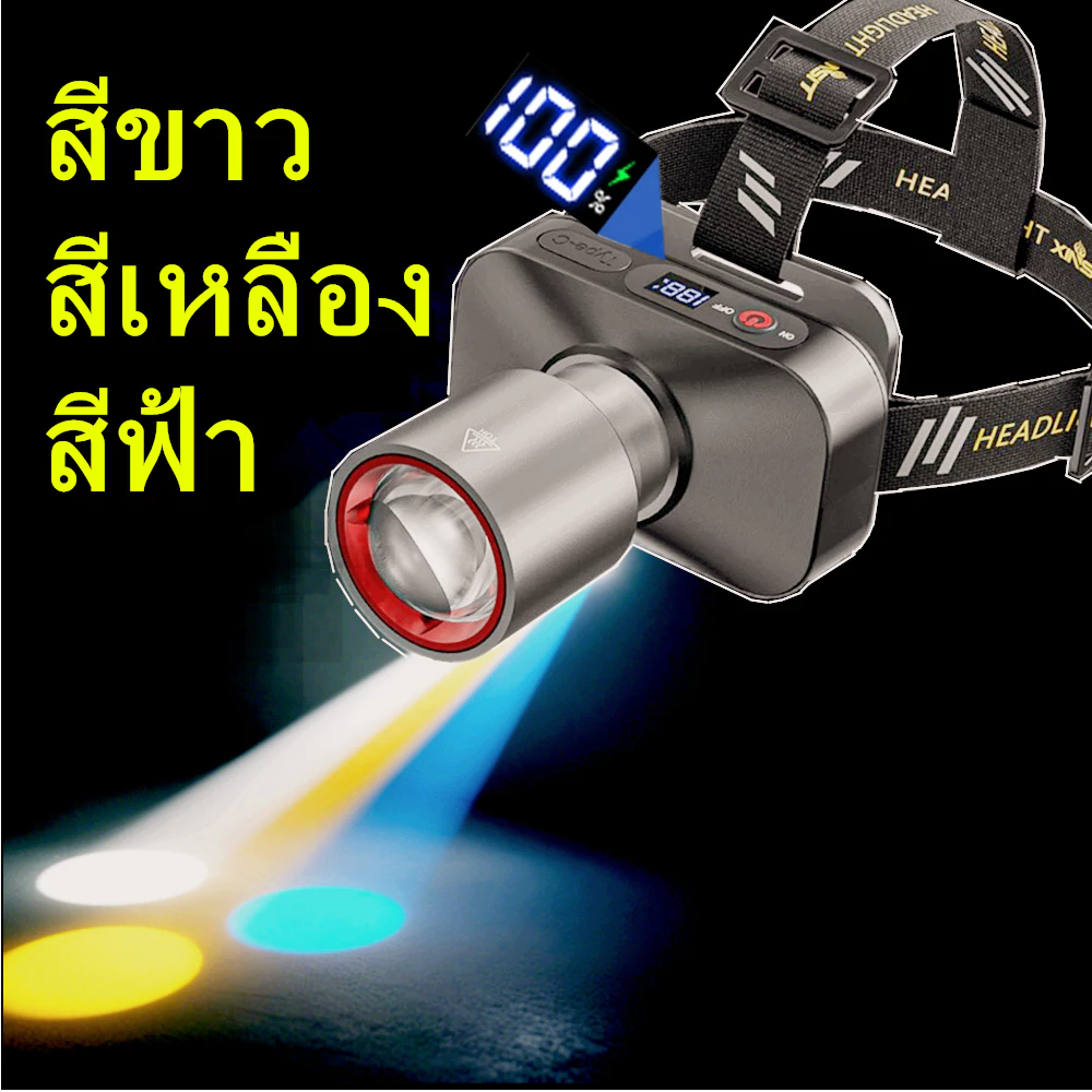 ไฟหน้า LED คาดหัว กันน้ำ IPX4 ปรับซูมได้ 3 โหมด ชาร์จ Type-C thumbnail 3