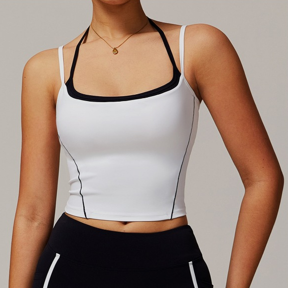 แขวนคอปลอมสองที่สวยงามสำหรับเสื้อกั๊กเปลือยหลังโยคะ กับหน้าอกเบาะ