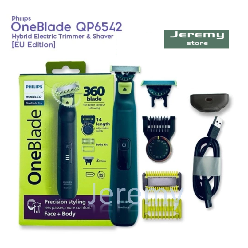OneBlade Pro QP6542/15 360 Face + Body Mens Trimmer Edging & Shaving พร้อมการตั้งค่าความยาว 14 ระดับ [EU Edition]