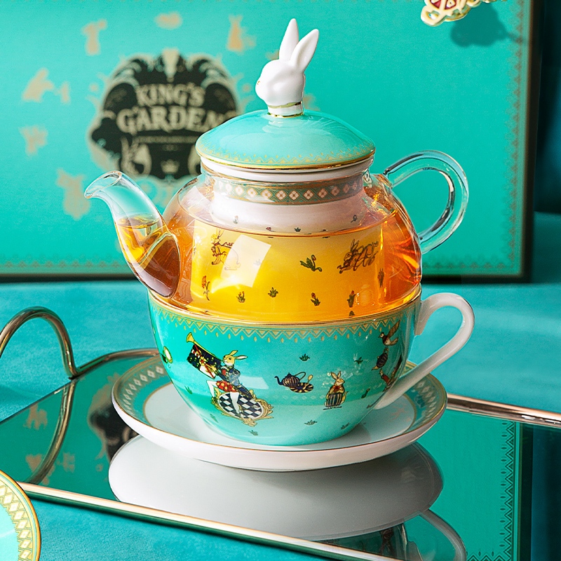 BlanBunny Royal Garden Glass Bone China หม้อชา/ถ้วย ชุดของขวัญน้ําชายามบ่ายพร้อมตัวกรอง