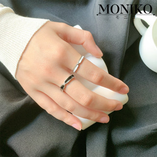 Moniko แหวนเงินปรับขนาดได้  S925 สีดำและสีขาว ยูนิเซ็กส์