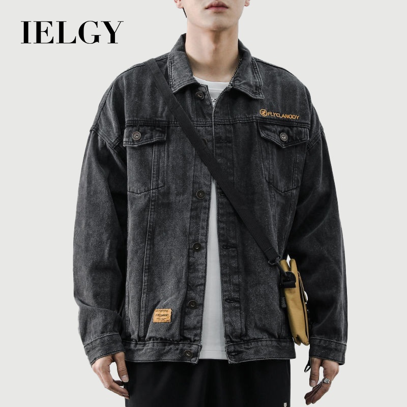 IELGY ฤดูใบไม้ผลิและฤดูใบไม้ร่วงแจ็คเก็ตยีนส์ผู้ชายเสื้อแจ็คเก็ตลําลองสไตล์เกาหลี