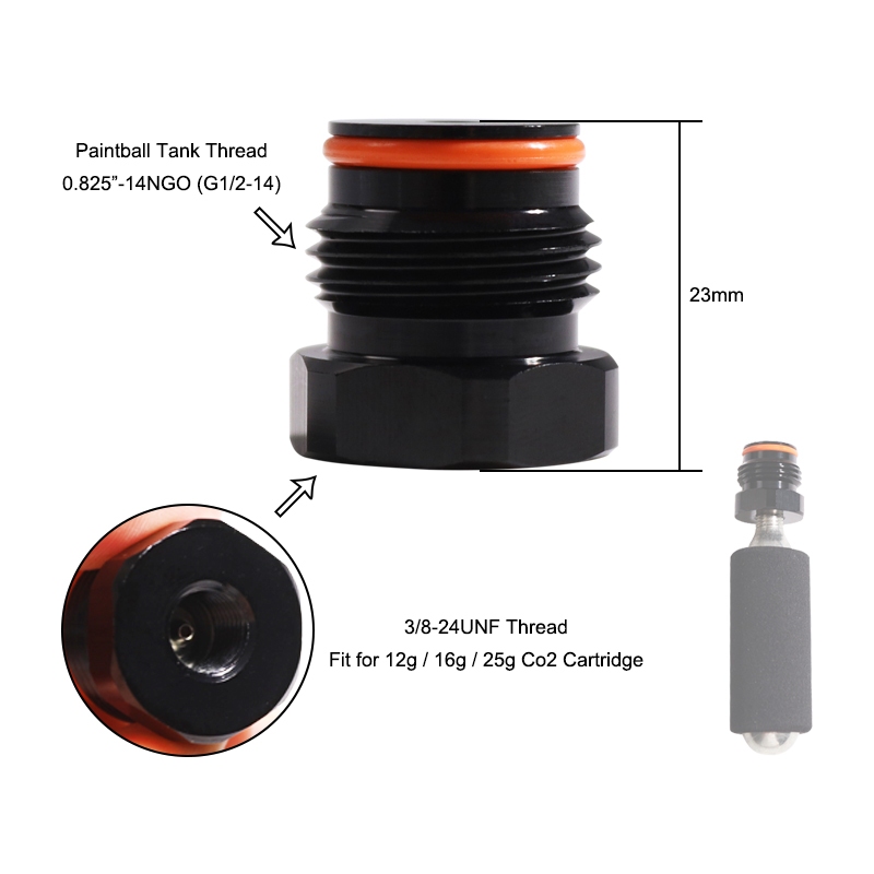 12g/16g/24g/33g co2 ตลับเกลียวกระบอก (3/8-24UNF Thread) ถึง Paintball Tank Thread (G1/2-14) แปลงอะแดปเตอร์ - รูปที่ 5