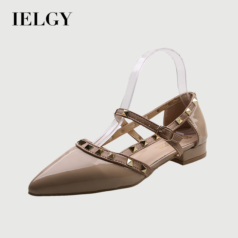 IELGY หมุดย้ํา รองเท้าผู้หญิงชี้นิ้วเท้ากลางส้นรองเท้าเดียวเป่าโถวคํากับอารมณ์สง่างามรองเท้าแตะผู้หญิง