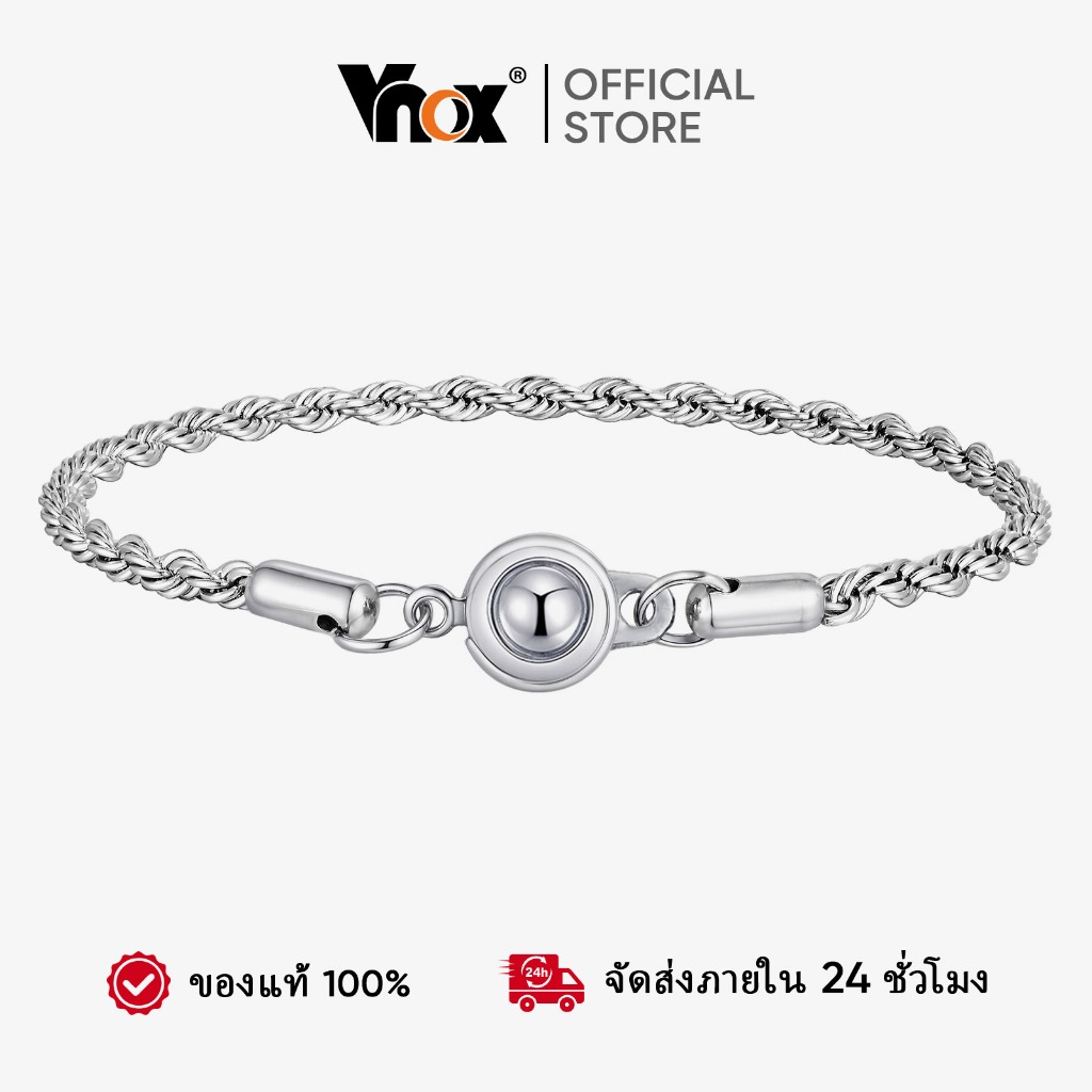 Vnox Silver Round Snap Twist Link Chain Bracelet for Men - Stainless Steel Hypoallergenic Fashion Je