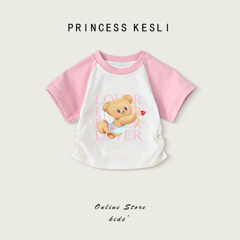 Princess Kesli เสื้อยืดแขนสั้นเด็ก พิมพ์ลายการ์ตูนน่ารัก สไตล์ลำลอง ผ้านิ่ม เสื้อยืดเด็กผู้หญิง 2-12 ปี