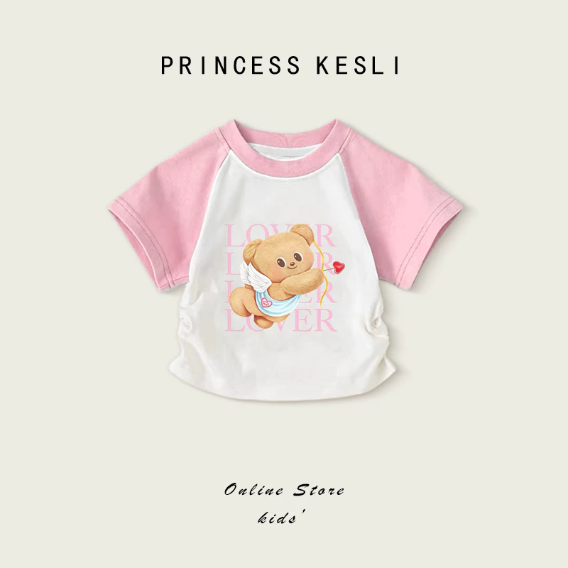 Princess Kesli เสื้อยืดแขนสั้นเด็ก พิมพ์ลายการ์ตูนน่ารัก สไตล์ลำลอง ผ้านิ่ม เสื้อยืดเด็กผู้หญิง 2-12 ปี