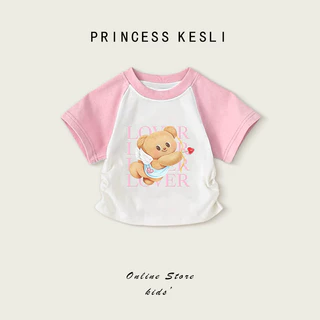 Princess Kesli เสื้อยืดแขนสั้นเด็ก พิมพ์ลายการ์ตูนน่ารัก สไตล์ลำลอง ผ้านิ่ม เสื้อยืดเด็กผู้หญิง 2-12 ปี