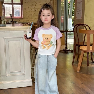 Princess Kesli เสื้อยืดแขนสั้นเด็ก พิมพ์ลายการ์ตูนน่ารัก สไตล์ลำลอง ผ้านิ่ม เสื้อยืดเด็กผู้หญิง 2-12 ปี