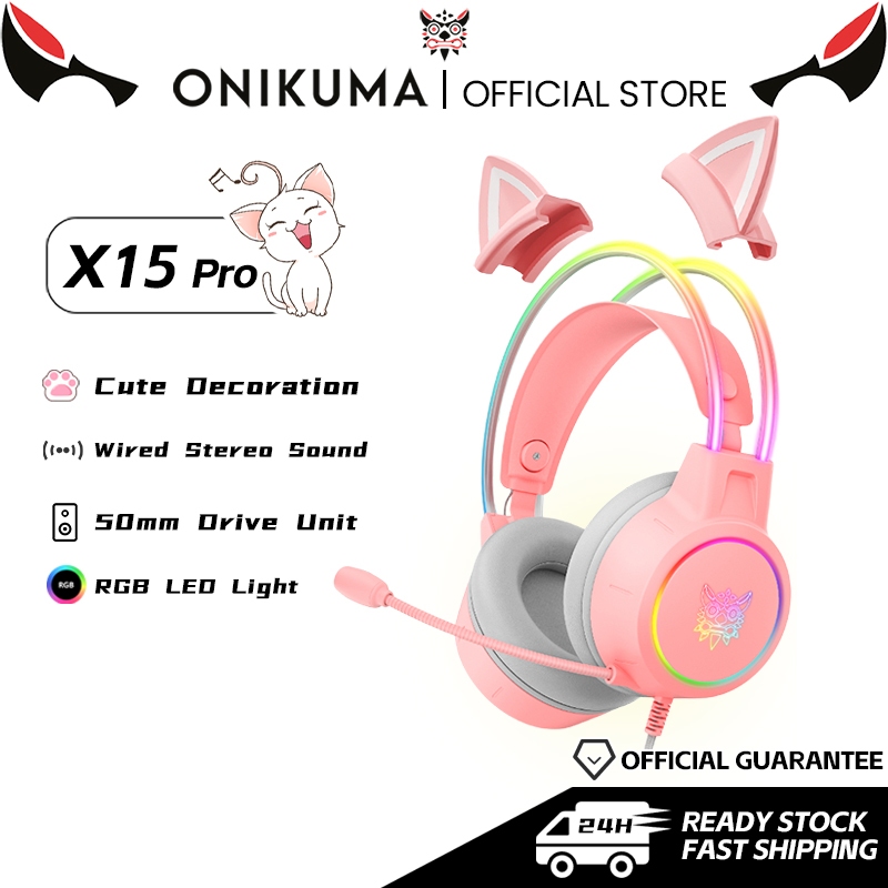ONIKUMA X15Pro ชุดหูฟังหูแมวไฟ RGB แบบมีสายหูฟังสําหรับเล่นเกมเสียงรอบทิศทางสเตอริโอ