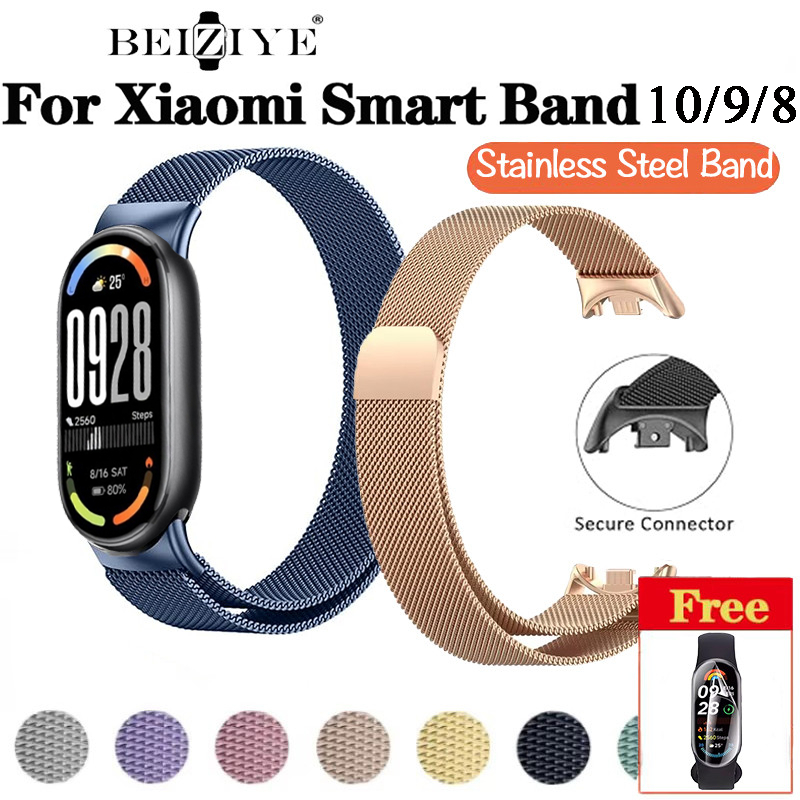 สาย Milanese สําหรับ Xiaomi Mi Band 10 9 Smartwatch เปลี่ยนสายรัดข้อมือโลหะสร้อยข้อมือแม่เหล็กสําหรับ Xiaomi Mi Band 8 Watchband อุปกรณ์เสริม