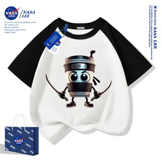 【จัดส่งภายใน 48 ชั่วโมง】เสื้อยืดเด็ก NASA สีดำ-ขาว แขนแร็กแล…