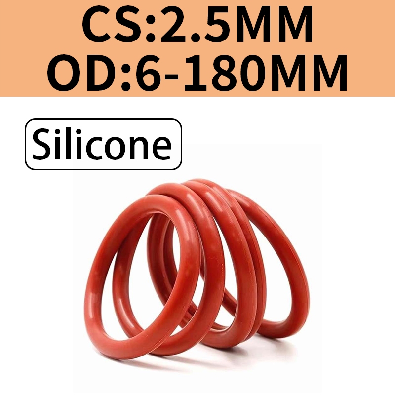 O-Ring ซิลิโคนสีแดง แหวนโอริงซิลิโคน เส้นผ่าศูนย์กลาง CS2.5 มม. * OD6-180 มม. ทนอุณหภูมิสูงแหวน O-Ring ปิดผนึก