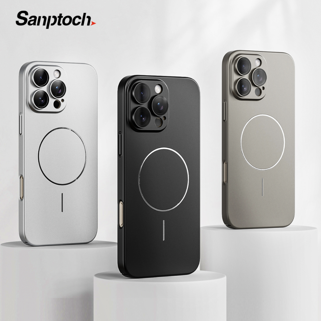Sanptoch สำหรับ Magnetic Slim Matte กรณีโทรศัพท์สำหรับ iPhone 16/15/14/13 Pro Max ครอบคลุมป้องกันลายนิ้วมือที่สร้างขึ้นในฟิล์มเลนส์แก้วสำหรับ iPhone 16 Pro Max กล่องป้องกันแสงและบาง