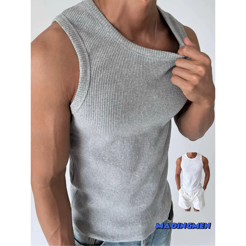 [MAOINGMEN] เสื้อกั๊กกีฬาผู้ชาย สีเทา ยืดหยุ่น เหมาะสำหรับฟิตเนสและใส่ง่าย