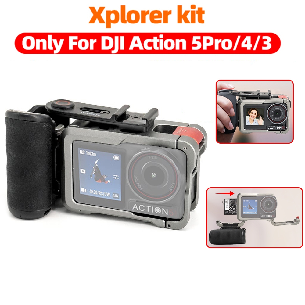 Amgaisn Xplorer Grip Kit สําหรับ DJI OSMO Action 5 Pro, 4, 3 Action กล้องการถ่ายภาพถนนปุ่มชัตเตอร์ A