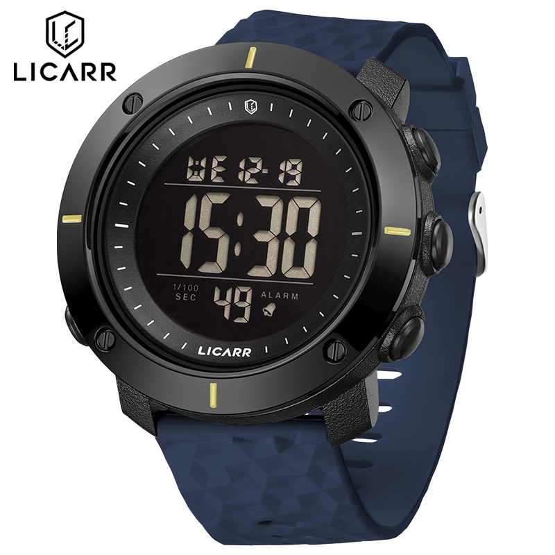 LICARR แฟชั่นนาฬิกาผู้ชายกีฬานาฬิกาปลุกไฟ LED ปฏิทินนาฬิกาจับเวลา 9520