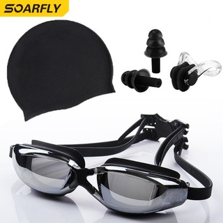 SOARFLY 4 in 1 HD Adult Swimming Goggles set Anti Fog Waterproof Goggles set with swimming cap Swimming Glasses