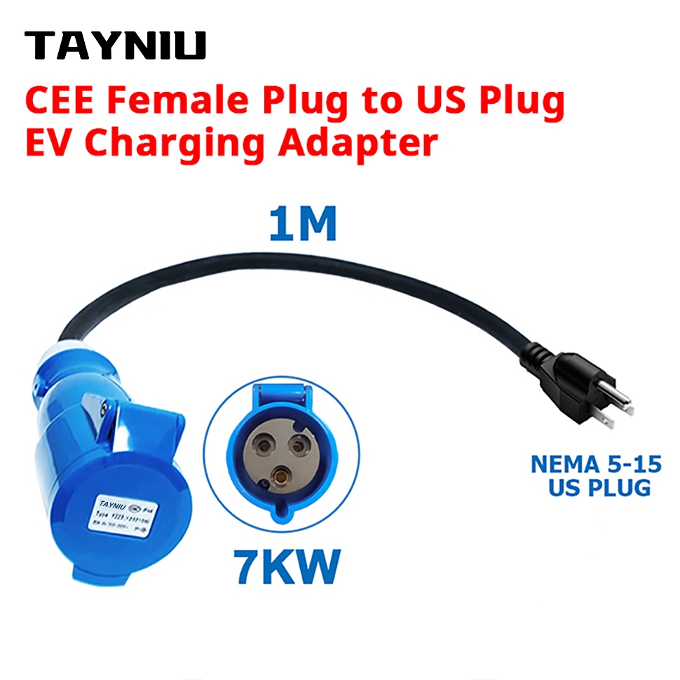 TAYNIU Ev ที่ชาร์จแบบพกพา Schuko ปลั๊กปลั๊กไฟฟ้า Cee อะแดปเตอร์ไฟสีน้ําเงินขั้วต่อ  Cee 7kW 32A ถึง 3.5kW 16A