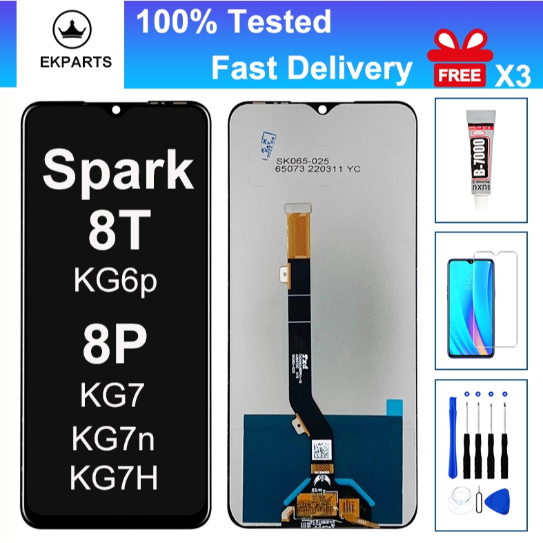 ทดสอบ 100% LCD สําหรับ Tecno Spark 8T 8P KG6p KG7 จอแสดงผล Touch Screen Assembly ฟรีซ่อมเครื่องมือ K
