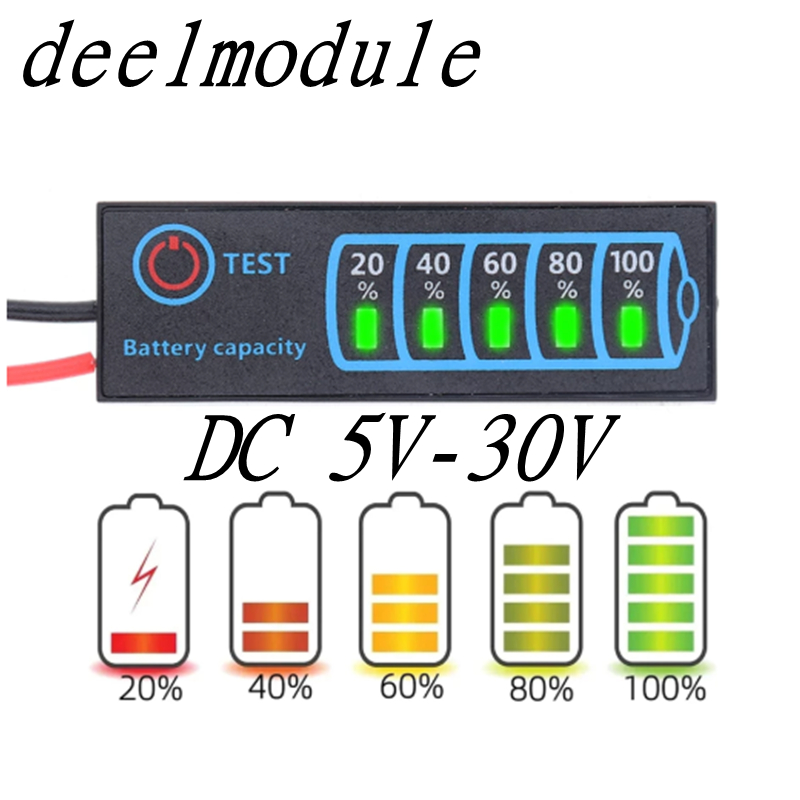 Dc5v-30v 2-8S ตัวบ่งชี้ระดับแบตเตอรี่ Li-ion แบตเตอรี่ Li-Fe-Phosphate เครื่องทดสอบจอแสดงผลความจุแบตเตอรี่