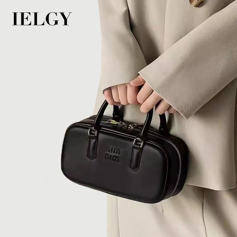 IELGY Black Fashion All-Match แนวนอน Retro Cross-Body Bowling Bag