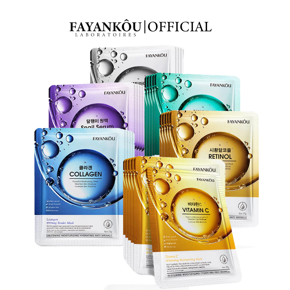 FAYANKOU วิตามินเอสเซนส์มาส์กหน้าให้ความชุ่มชื้น มาส์กแผ่นบำรุงและให้ความชุ่มชื้นจากธรรมชาติ สำหรับทุกสภาพผิว ดูแลผิวหน้า