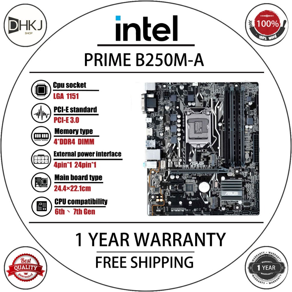 ใช้ PRIME B250M-A เดสก์ท็อปเดิม Intel B250 B250M DDR4 เมนบอร์ด LGA 1151 i7/i5/i3 USB3.0 SATA3 (เฉพาะ