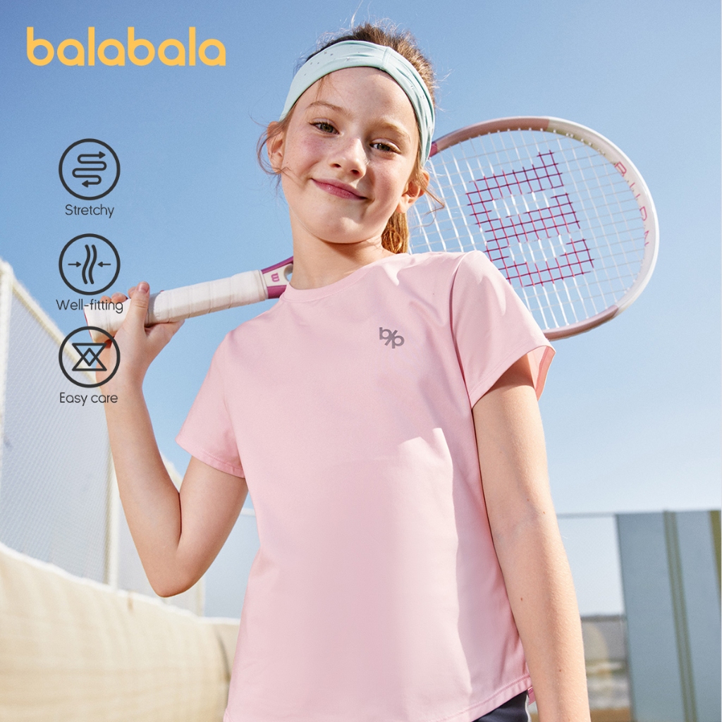 Balabala Boy เสื้อยืดแขนสั้นสาว 2025 ฤดูร้อนใหม่เด็ก Quickdry กีฬาสวมใส่ภายในอินเทรนด์